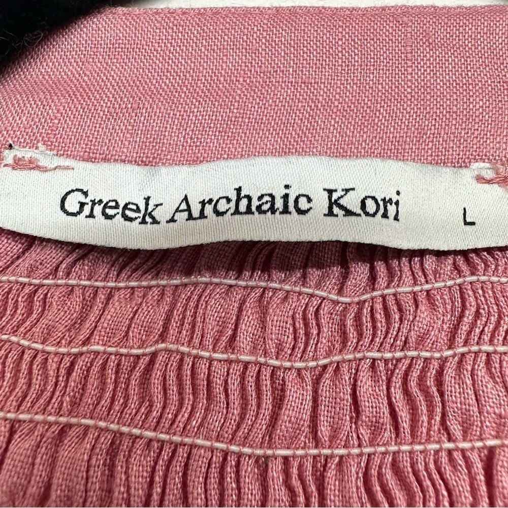 Greek Archaic Kori Linen Popover Smock Dress
Tie Neck Tiered Pink Size Large - Picture 5 of 11